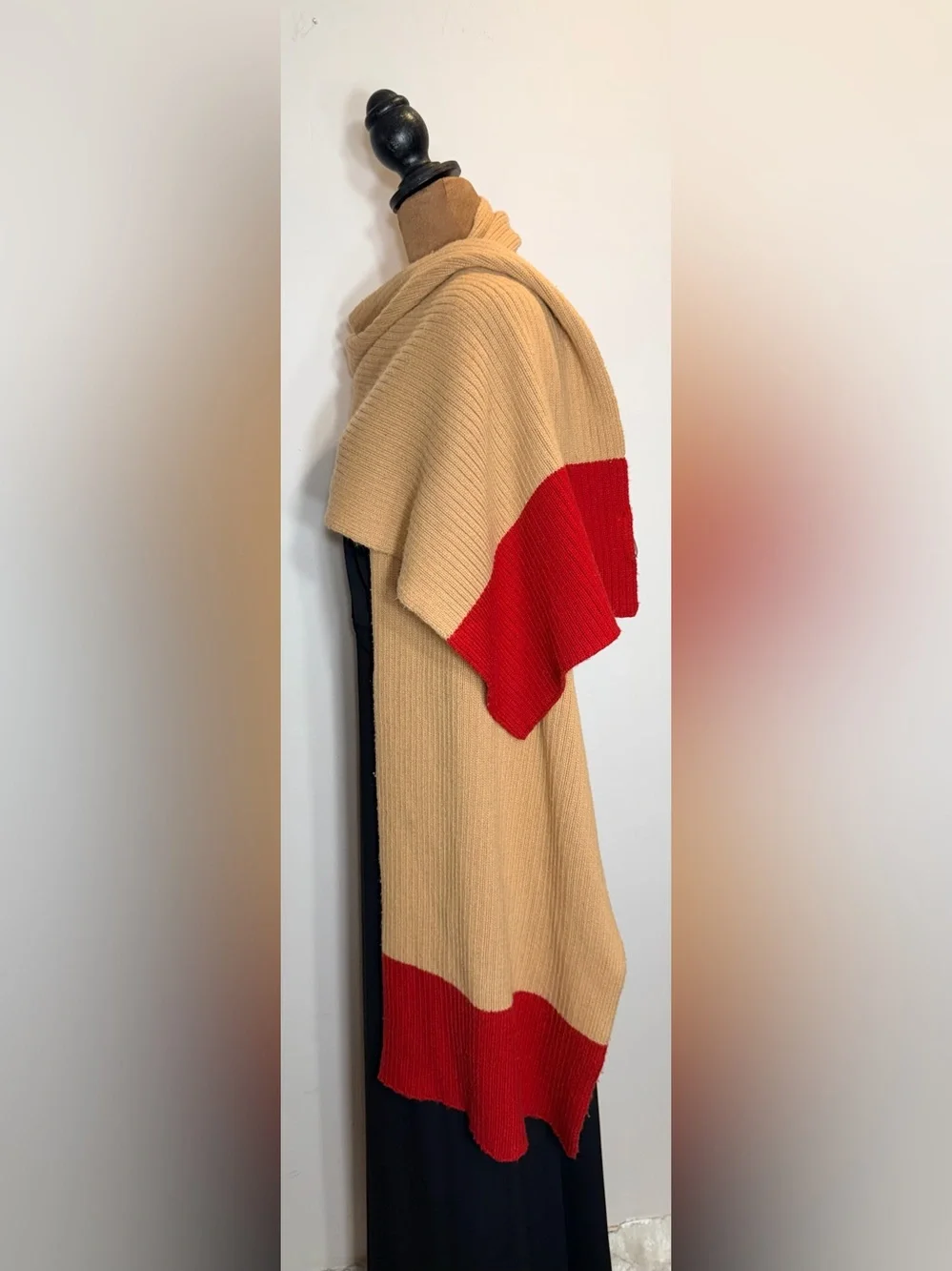 Banana Republic Camel and Red Colorblock Open-Front Scarf